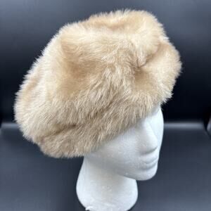 Vintage Women's 1960’s Light Beige Faux Fur Winter Pillbox Mod Hat